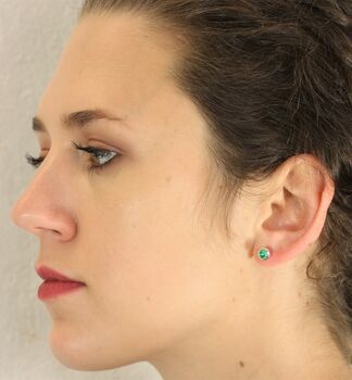 May Birthstone Stud Earrings With Emerald, 2 of 3