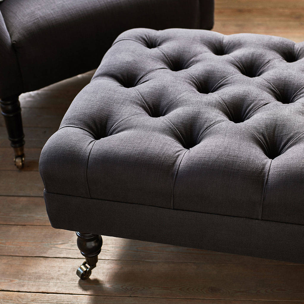 Elbert Buttoned Footstool, Charcoal By Rowen & Wren