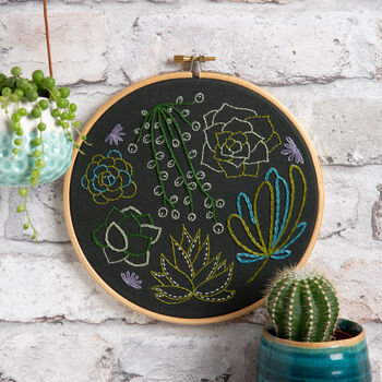 Black Succulents Embroidery Kit, 3 of 6