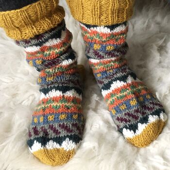 Fair Trade Unisex Nordic Knit Socks Eco Waste Wool, 7 of 12