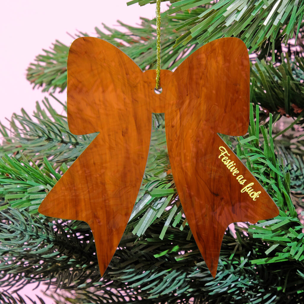 Festive As Fuck Tortoiseshell Christmas Bow Bauble Tree Decoration