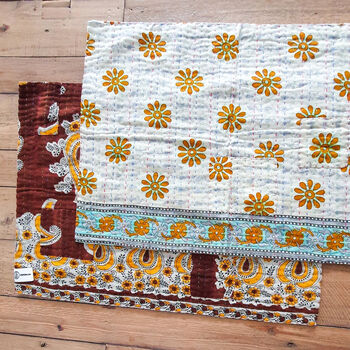 Kantha Stitch Quilted Placemats, Cotton Sari Dining Table Mats, Set Of Two Mats, Fair Trade, 3 of 7