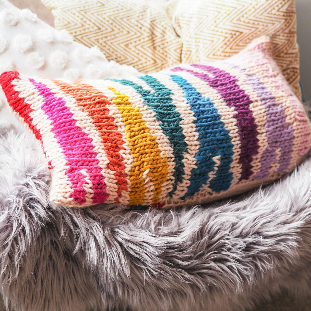 Rainbow Zebra Print Cushion Cover Knitting Kit, 1 of 7