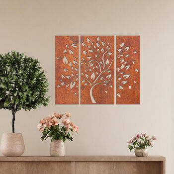 Elegant Metal Tree Triptych Wall Art For Living Room Bedroom Or Hallway Decor, 8 of 11