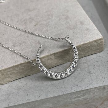 Sterling Silver Sparkly Crescent Moon Necklace, 6 of 8