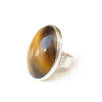 Oval Tigers Eye Gemstone Ring Set In Sterling Silver, 3 of 4