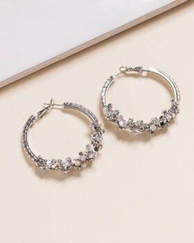 Silver Colour Rock Crystal Design Large Hoop Earrings, 3 of 3