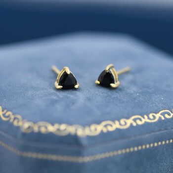 Trillion Cut Onyx Black Cz Stud Earrings, 2 of 11