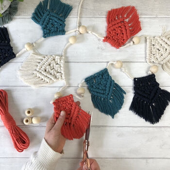 Macrame Kit Bunting. Teal, Navy, Coral And Cream, 8 of 12