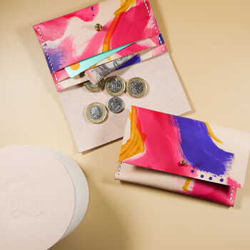 Hand Painted Leather Coin And Card Purse Blush Brush, 6 of 6