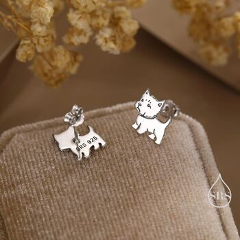 Sterling Silver West Highland Terrier / Westie Stud Earrings, 3 of 12