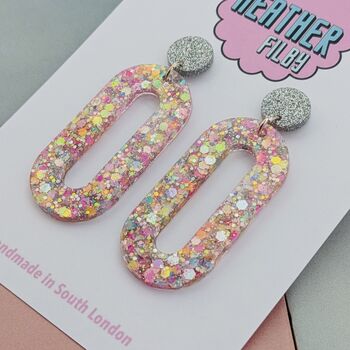 Large Oval Statement Glitter Resin Earrings, 4 of 8