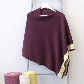 Aubergine Knitted Lambswool Poncho, 2 of 5