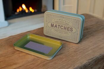 Firelighter And Match Tin Set Cosy Fireside Storage In Sage Green, 8 of 12