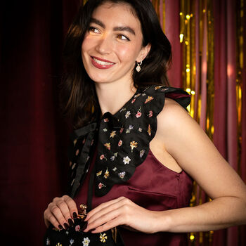 Floral Ditsy Black Satin Embroidered Collar, 2 of 6