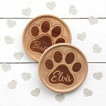 Personalised Cat Paw Print Beech Wooden Coaster, 3 of 3