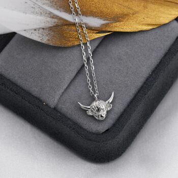 Sterling Silver Tiny Highland Cow Pendant Necklace, 2 of 12