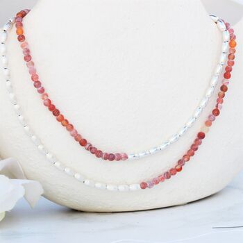 Orange Crackle Agate And Sterling Silver Beaded Necklace Or Double Bracelet, 9 of 11