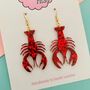 Lobster Red Glitter Earrings, thumbnail 2 of 2