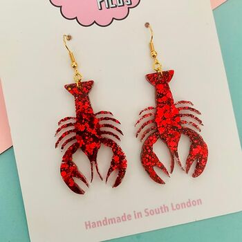Lobster Red Glitter Earrings, 2 of 2