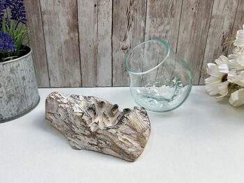 Molten Glass Round Bowl On Whitewashed Teak Root Base, 3 of 8