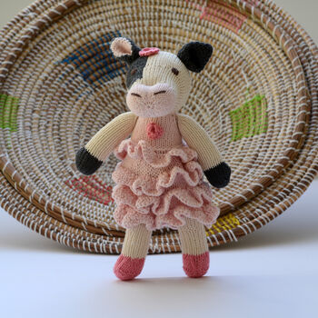 Hand Knitted Cow Soft Toy In Flamenco Dress, 2 of 3