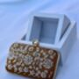 Embroidered Rectangle Clutch In Orange Colour, thumbnail 3 of 6
