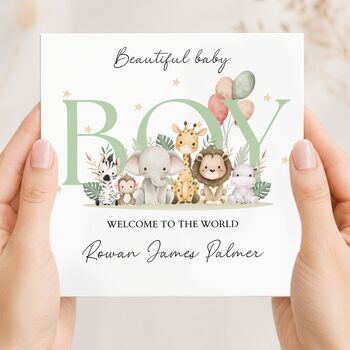 Safari New Baby Card, Blue Welcome To The World Card, 2 of 3