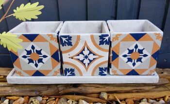 Portuguese Tiled Three Square Pots On Tray, 6 of 11