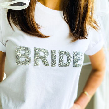 Bride T Shirt With Sparkly Rhinestone Letters, 4 of 5