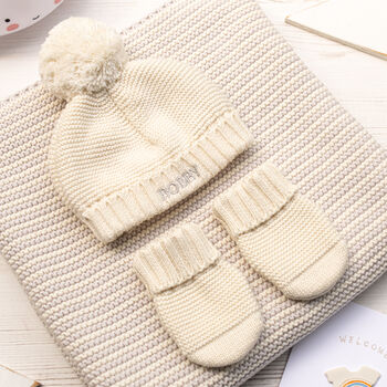 Unisex Baby Blanket, Bobble Hat And Mittens Set, 5 of 12