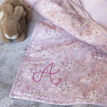 Floral Liberty Fabric Hand Embroidered Baby Blanket, 5 of 11