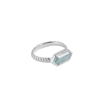 Sustainable Silver Hexagonal Aquamarine Ring, 4 of 5