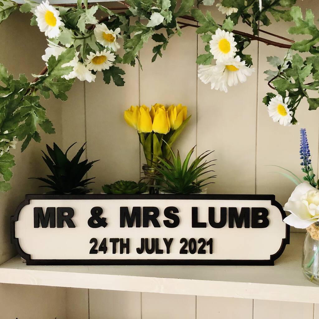 Personalised Wedding Surname Vintage Wooden Road Sign, 1 of 12