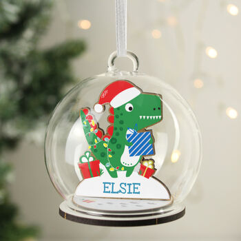 Personalised Wooden Dinosaur Glass Bauble, 2 of 3