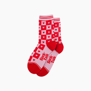 Heart Checkerboard Bamboo Socks In Pink/Red, 3 of 4