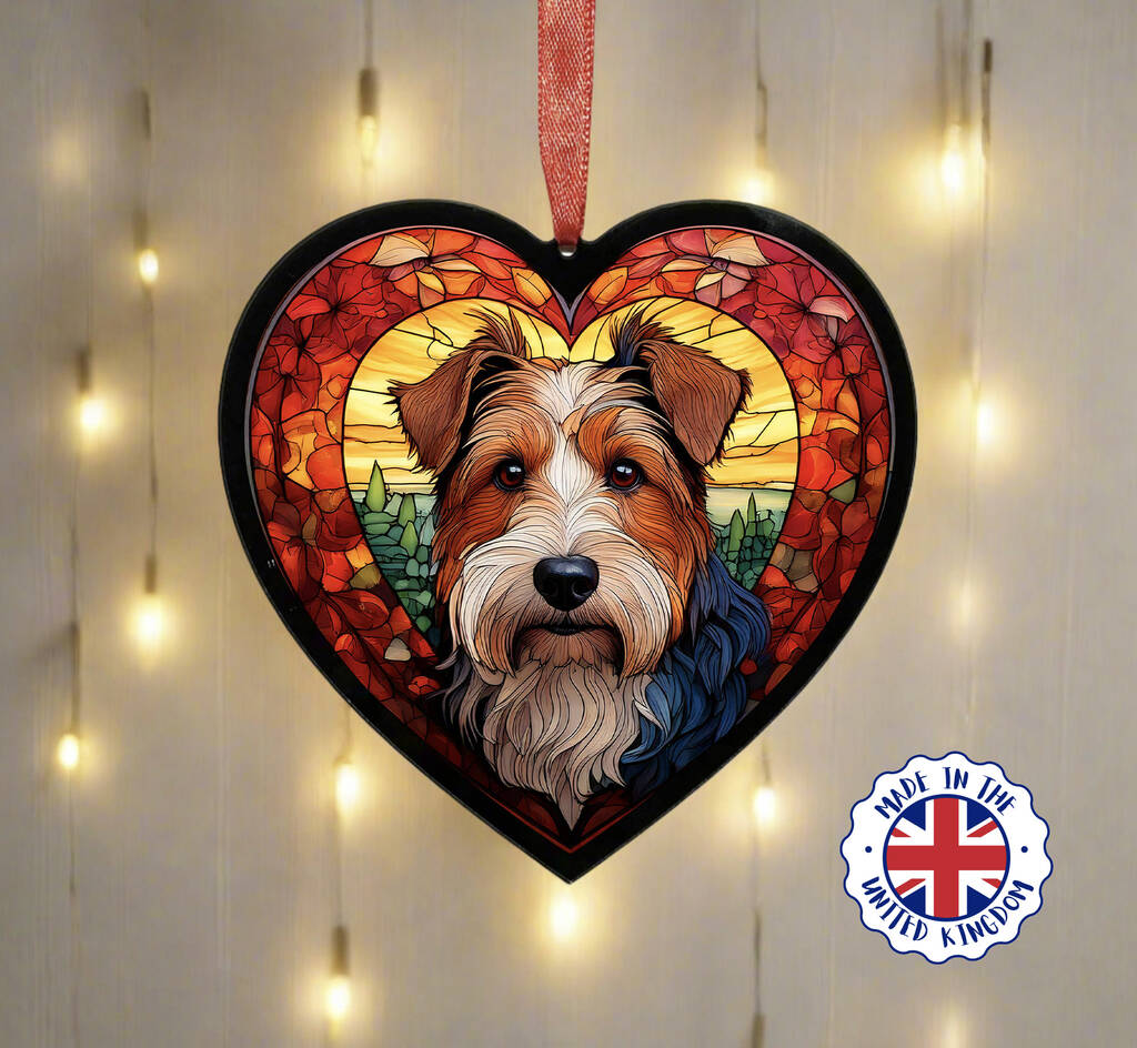 Welsh Terrier Stained Glass Effect Heart Suncatcher, 1 of 4