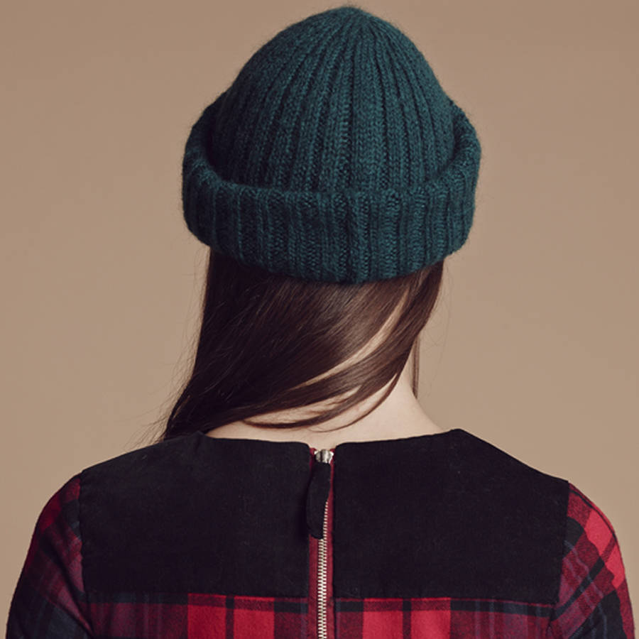 mohair ribbed fisherman’s beanie in forest green by lowie ...