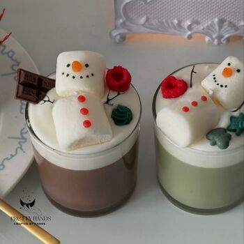 Personalised Gift Box Of Hot Chocolate Matcha Latte With Marshmallow Candle, 2 of 3