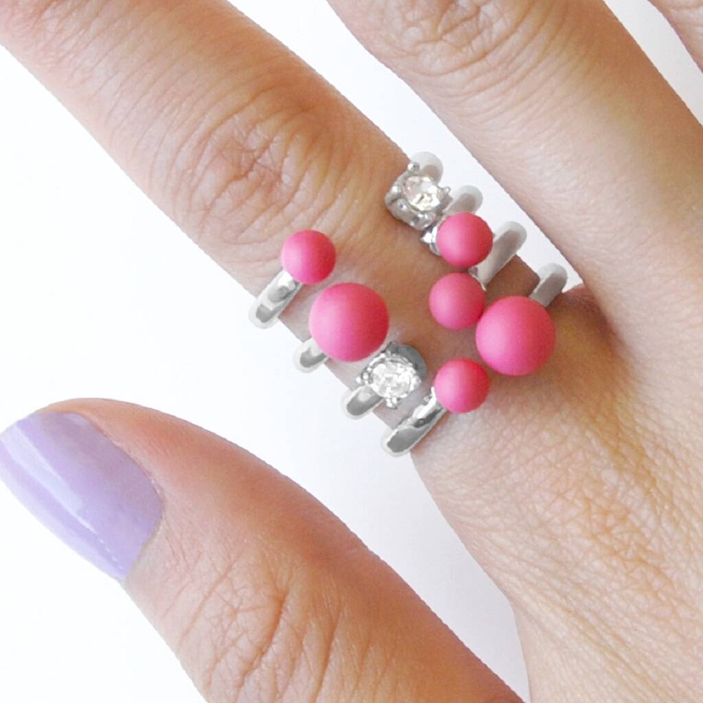 Watermelon Crystal Open Cuff Silver Cocktail Ring, 1 of 6