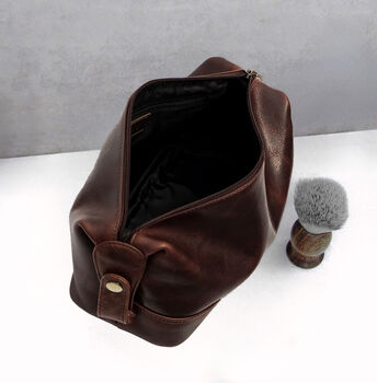 Personalised Special Date Men's Brown Leather Toiletry Wash Bag, 4 of 7