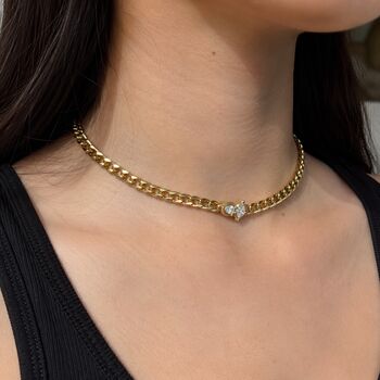 Marquise Bezel Charm Choker Necklace In 18 K Gold Adjustable Everyday Jewellery, 7 of 11