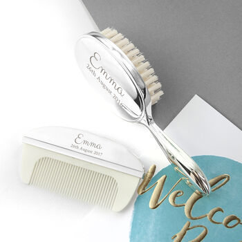 Personalised Silver Plated Baby Brush And Comb Set, 5 of 8