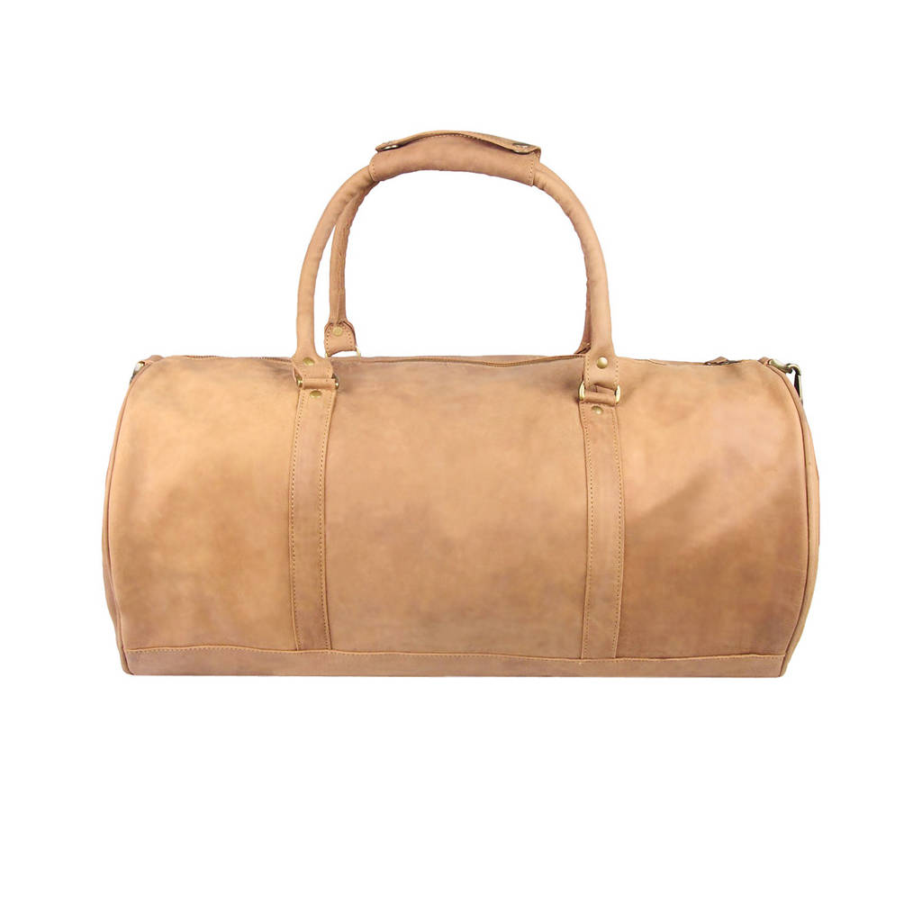 cognac leather duffle bag