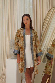 Gold Unisex Batik Silk Blend Kimono Robe Jacket, 8 of 11