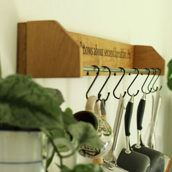Custom Engraved Farmhouse Kitchen Pan Hanger – Handmade From Dartmoor Oak, 2 of 12