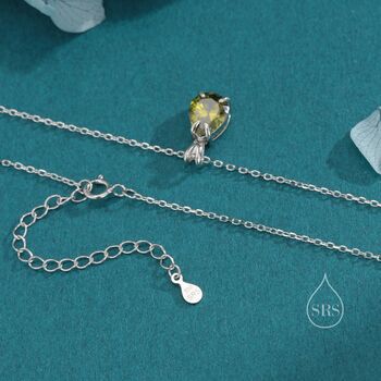 Sterling Silver Olive Green Cz Pear Cut Pendant Necklace, 4 of 12