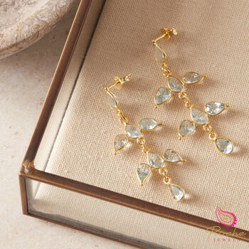 Emerald Leaf Shaped 18 K Gold And Silver Stud Drops, 4 of 11