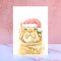 Ginger Tabby Cat Santa Hat Pom Pom Christmas Card, thumbnail 1 of 2