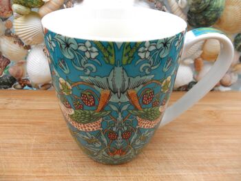 Set Of Six Aspen Mugs In Teal Strawberry Thief Design, 6 of 11
